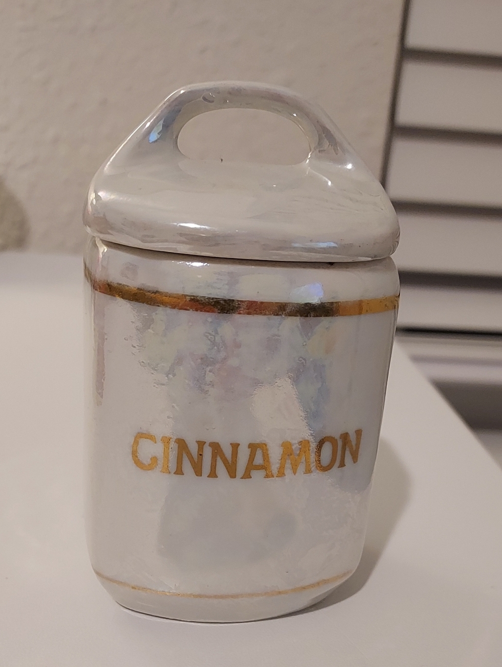 Vintage Covered Lusterware Iridescent Cinnamon Spice Jar Canister Czechoslovakia